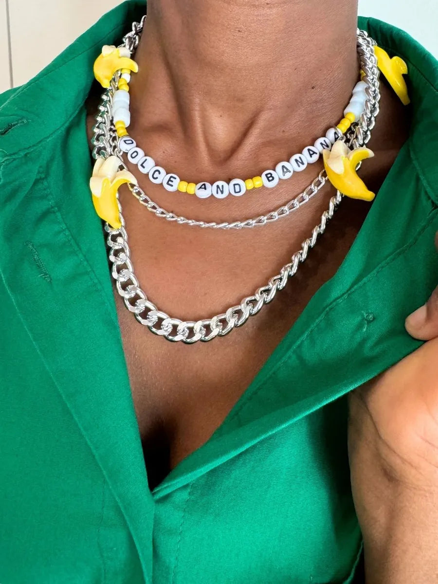 Dolce and Banana Layered Necklace and Stud Earring Set